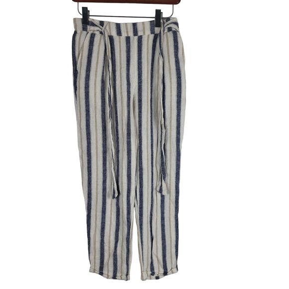 Love Tree Linen Blend Pants S Womens Striped Multicolor Pull On Ankle Length - Picture 1 of 10